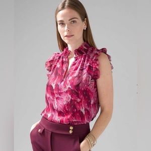 White House Black Market Women’s Feather Clip Dot Mock Neck Blouse Size Medium